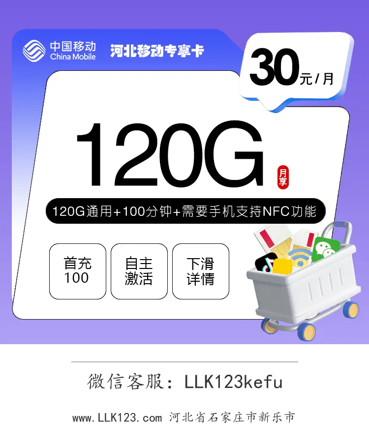 河北省石家庄市新乐市移动河北移动专享卡(30元/月,120G通用+100分钟)-图1 https://img.llk123.com/ka-upload/2502/202603041301842502.webp